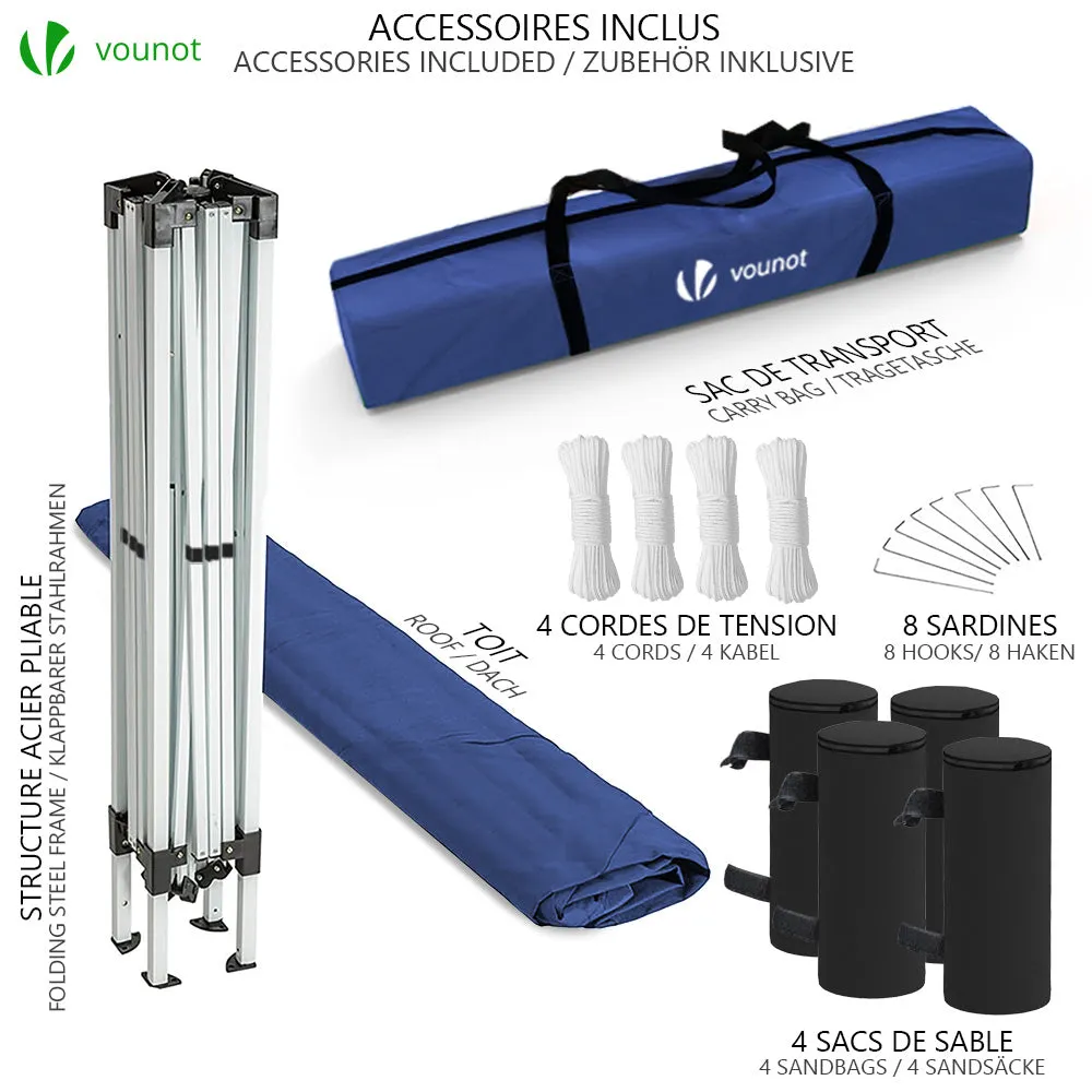 VOUNOT 3x3m Pop Up Gazebo with 4 Leg Weight Bags, Folding Party Tent for Garden Outdoor, Blue