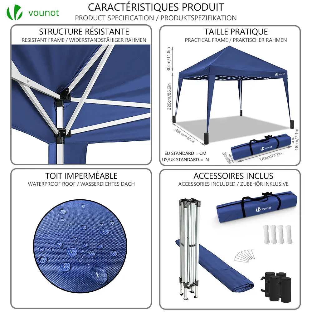 VOUNOT 3x3m Pop Up Gazebo with 4 Leg Weight Bags, Folding Party Tent for Garden Outdoor, Blue