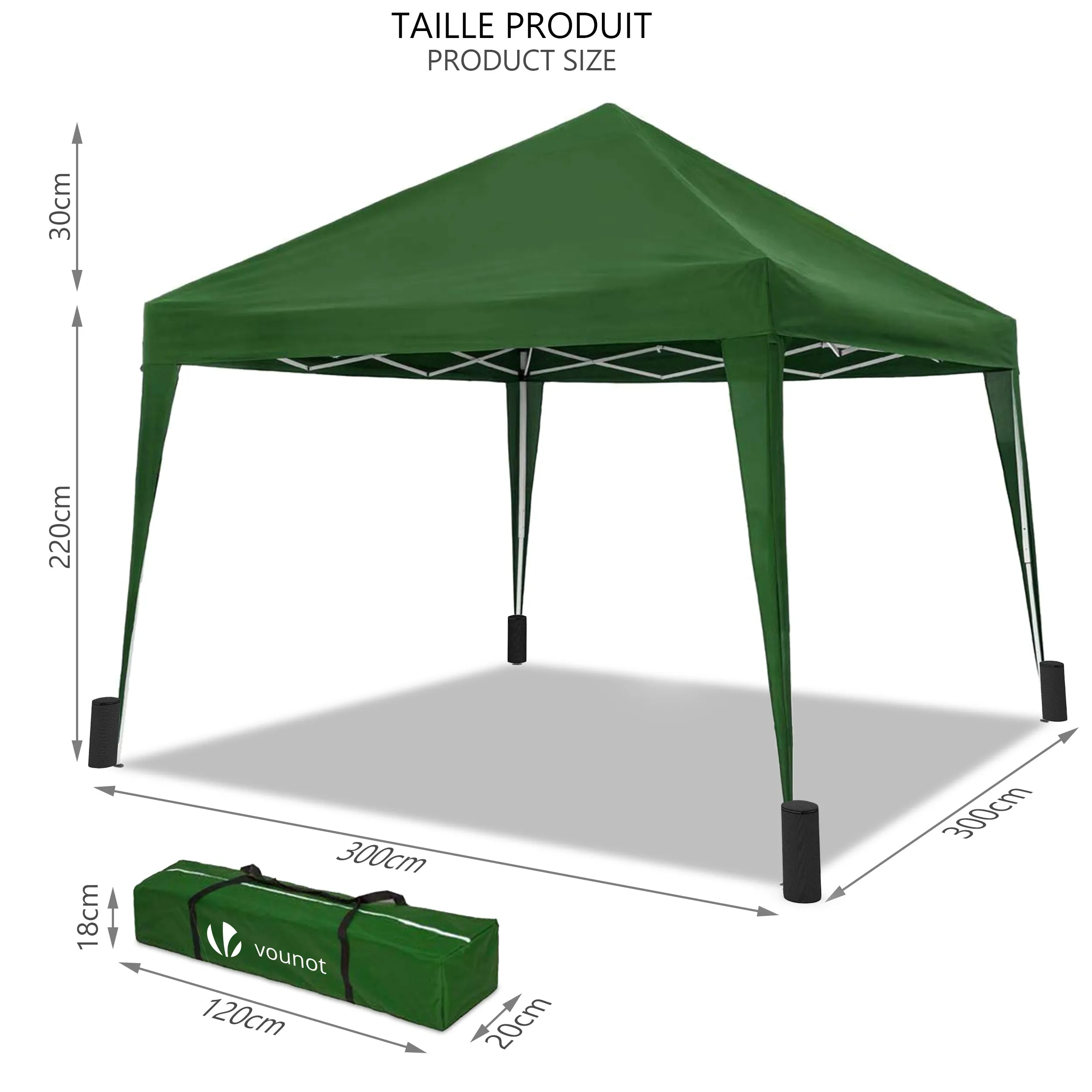 VOUNOT 3x3m Pop Up Gazebo with 4 Leg Weight Bags, Folding Party Tent for Garden Outdoor, Green