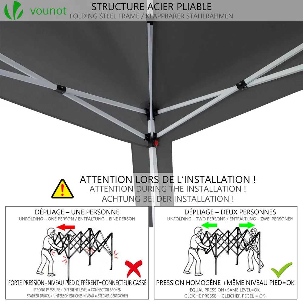 VOUNOT 3x3m Pop Up Gazebo with 4 Leg Weight Bags, Folding Party Tent for Garden Outdoor, Grey