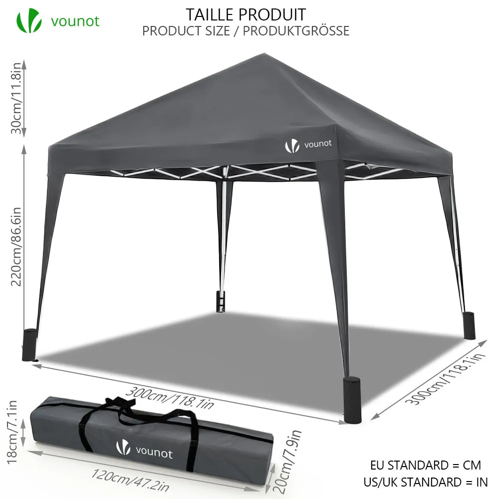 VOUNOT 3x3m Pop Up Gazebo with 4 Leg Weight Bags, Folding Party Tent for Garden Outdoor, Grey