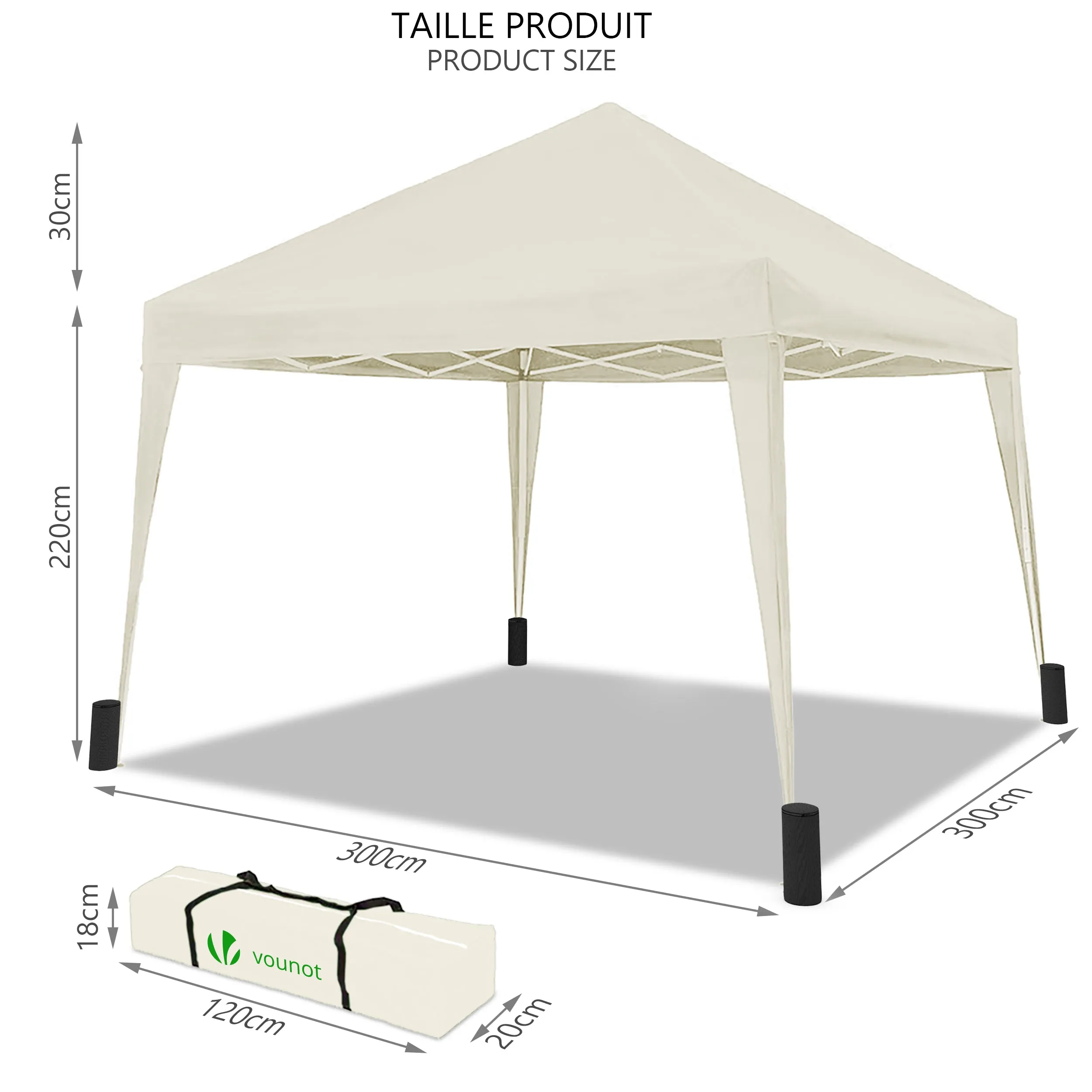 VOUNOT 3x3m Pop Up Gazebo with 4 Leg Weight Bags, Folding Party Tent for Garden Outdoor, White