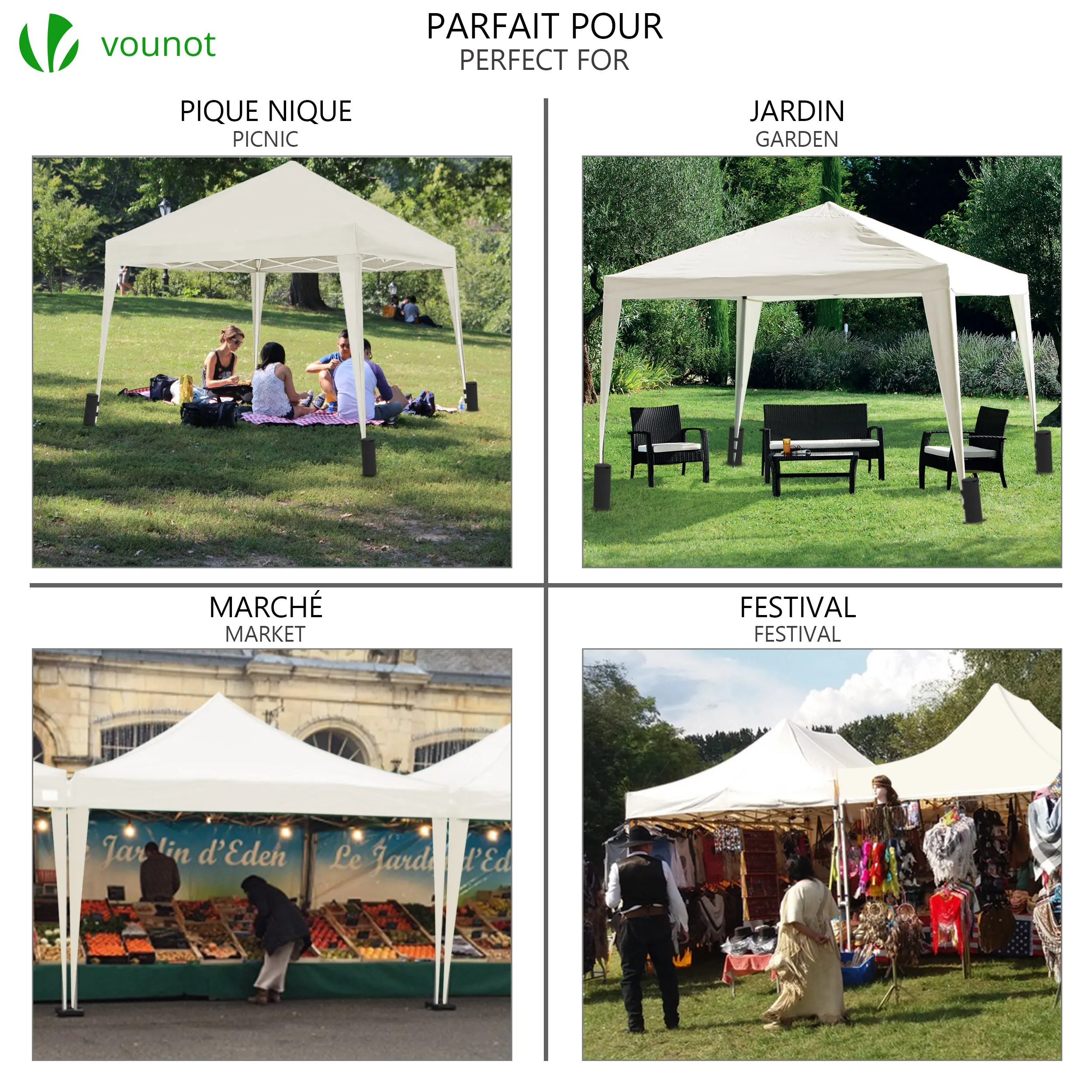 VOUNOT 3x3m Pop Up Gazebo with 4 Leg Weight Bags, Folding Party Tent for Garden Outdoor, White
