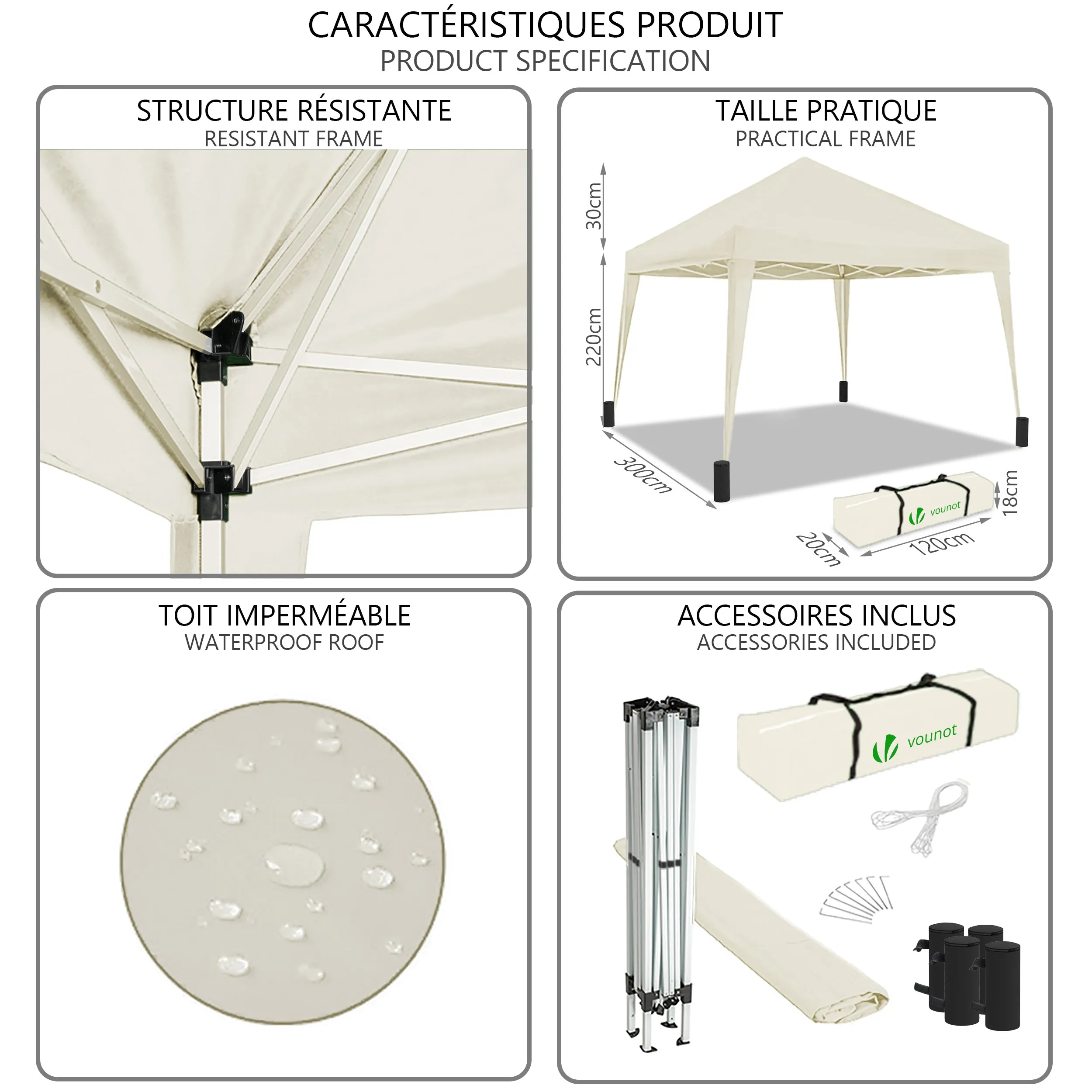 VOUNOT 3x3m Pop Up Gazebo with 4 Leg Weight Bags, Folding Party Tent for Garden Outdoor, White